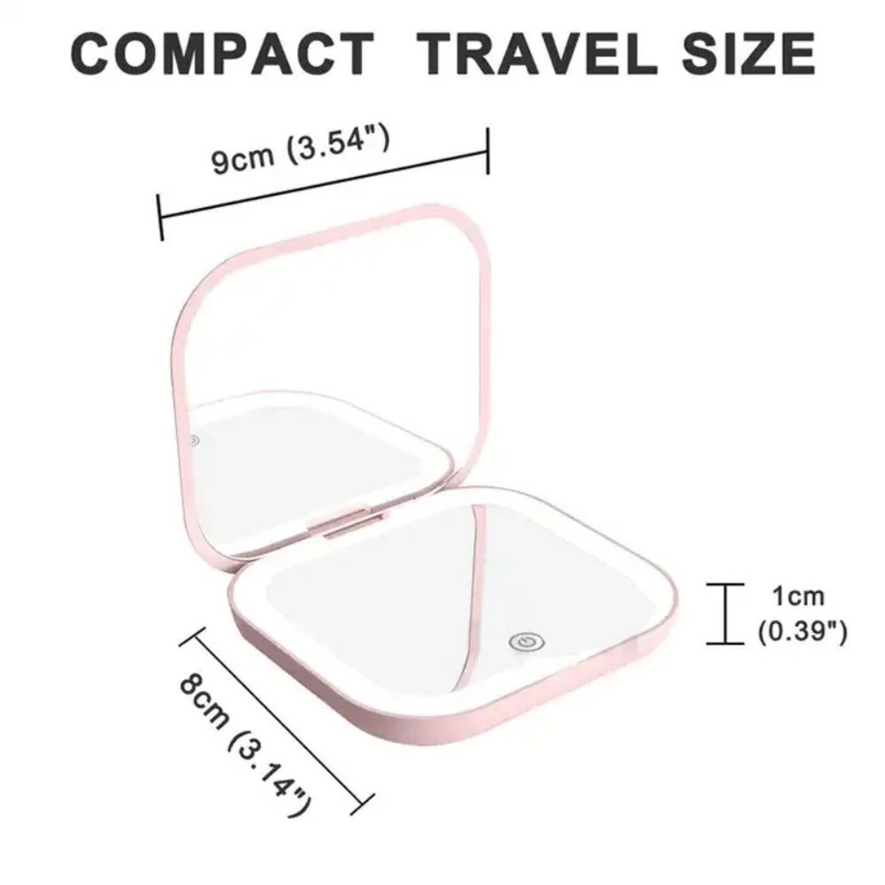 Pocet Makeup Mirror Touch Compact Led 3 Colors Mini Foldable Cosmetic Charge Makeup Mirror With Light Magnifying Small Pocket Travel