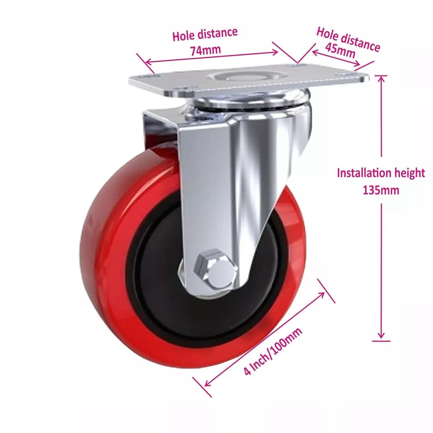 4x 100mm 700KG Heavy Duty Large Rubber Swivel Castor Wheels For Furniture - UK