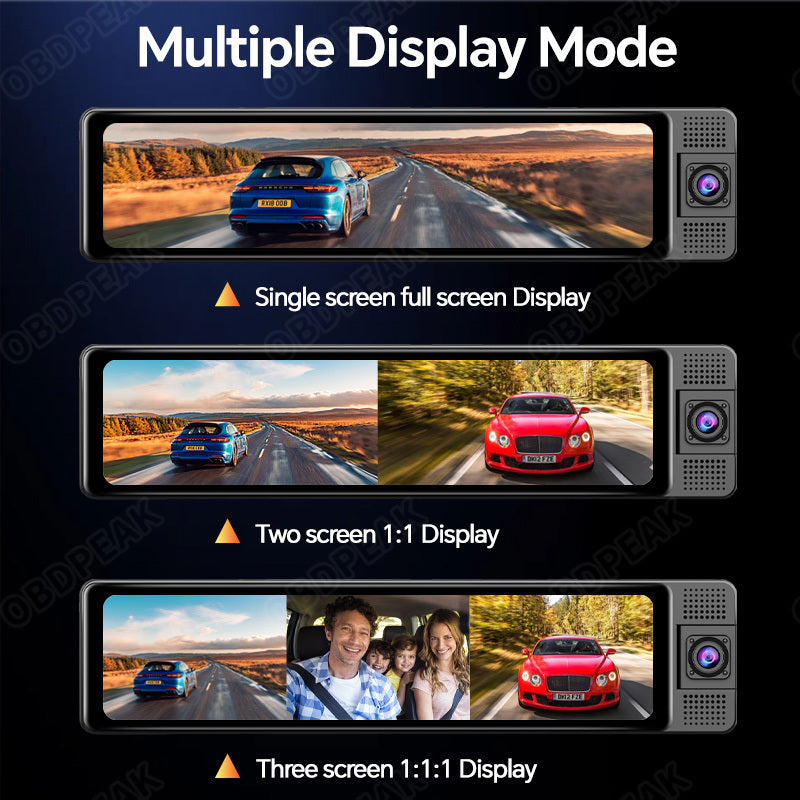 3 Cameras 360 Degree 3 Lens Car Dvr DashCam Car Dash Camera Mirror Carplay Android Wireless 3 Channel Dash Cam 2.5k With Wifi