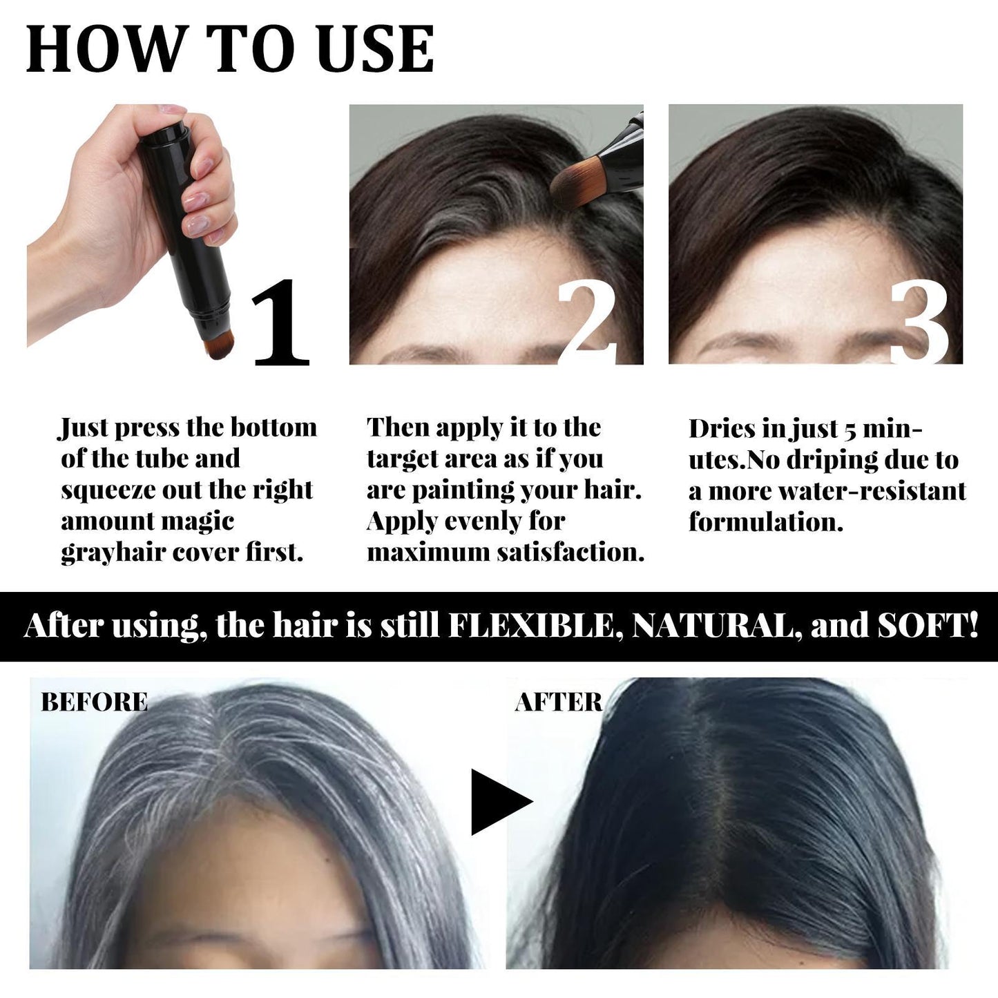 EELHOE Disposable Plant Hair Salon Root Touch Up Hair Chalk Hair Dye Pen For Roots, Haircolor Touch-Up Stick To Cover Gray Hair Root For Man And Women