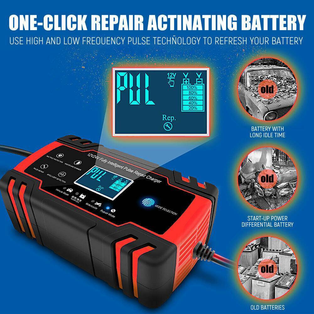 12V-24V Car Battery Charger Trickle Smart Pulse Repair Boat Caravan Motorcycle