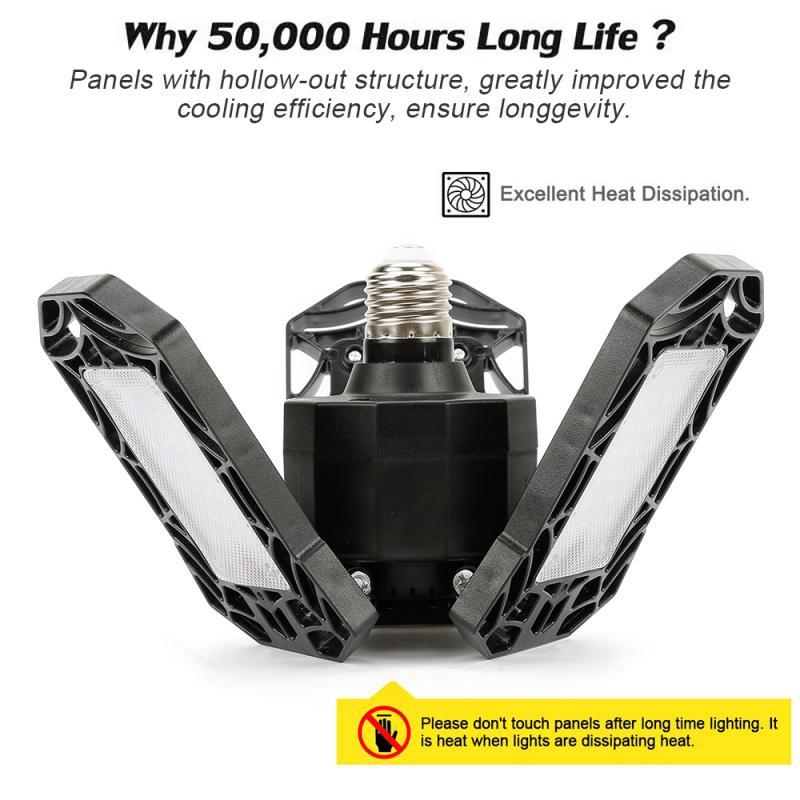 360 Degrees 40W 60W Triple Garage Light Glow Deformable Light Indoor Garage Light Premium 6000 Lumens LED Light