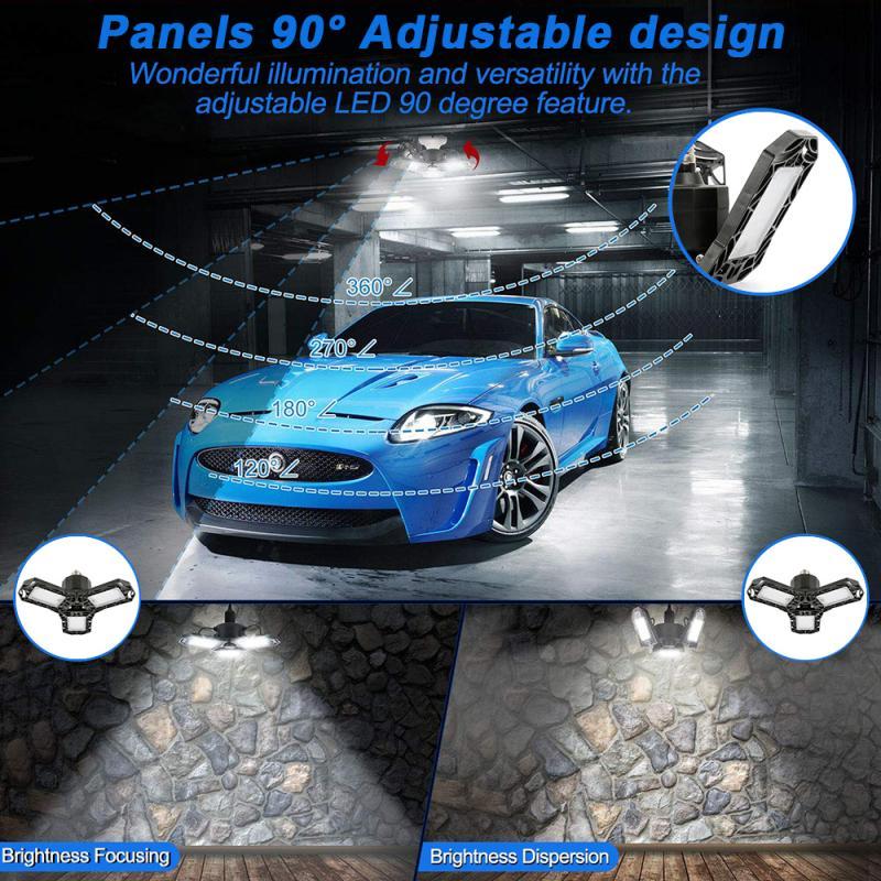 360 Degrees 40W 60W Triple Garage Light Glow Deformable Light Indoor Garage Light Premium 6000 Lumens LED Light