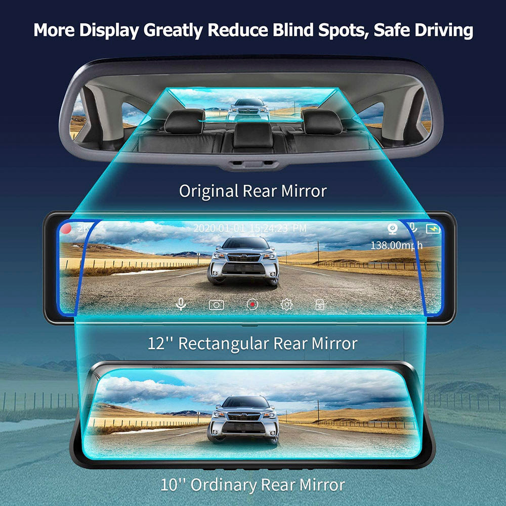Streaming Media Car DVR Enregistrement en boucle Objectif avant et arrière 1080P2K Écran LCD 12 pouces Vision nocturne noire Écran tactile complet
