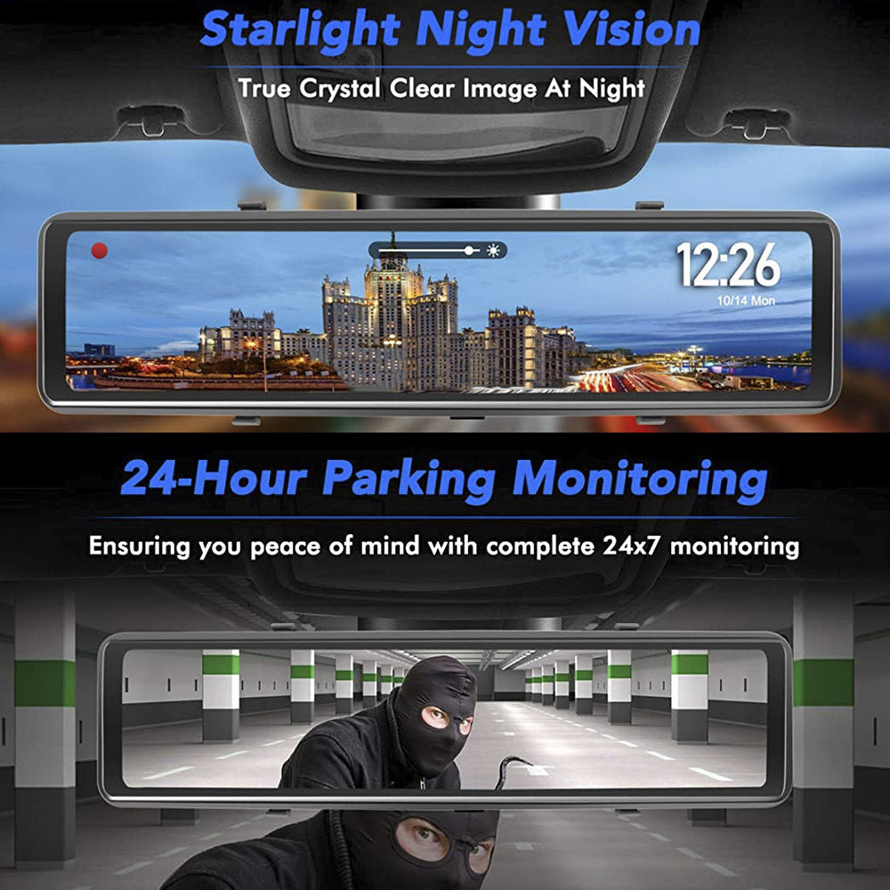 Streaming Media Car DVR Enregistrement en boucle Objectif avant et arrière 1080P2K Écran LCD 12 pouces Vision nocturne noire Écran tactile complet