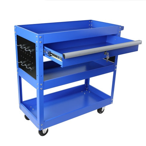 Chariot à outils roulant à 3 niveaux, chariot utilitaire robuste avec tiroir de rangement, chariot à outils de service commercial industriel pour mécaniciens, garage, entrepôt et atelier de réparation