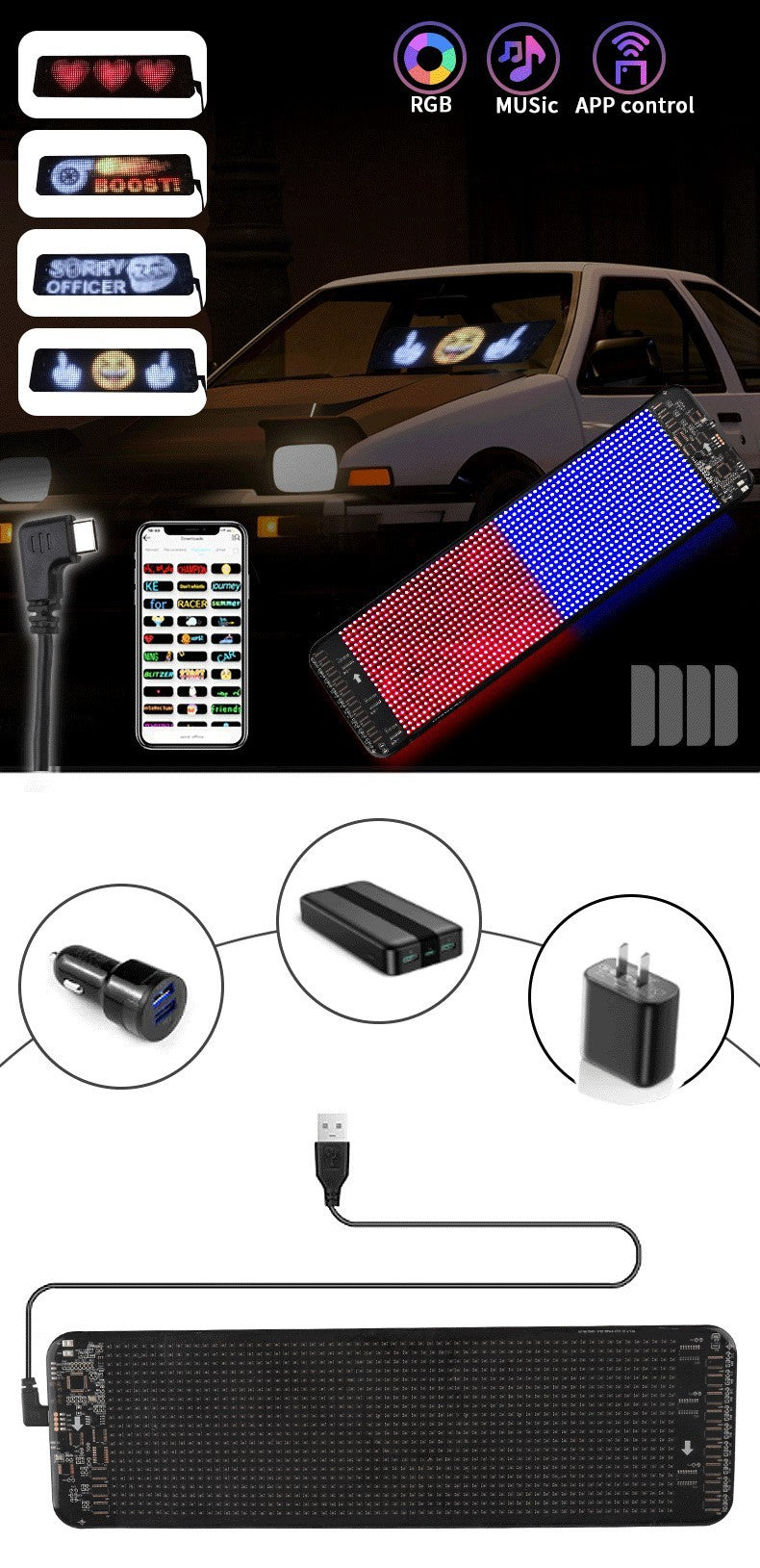 Bluetooth Car Mounted Flexible LED Full-color Soft Screen