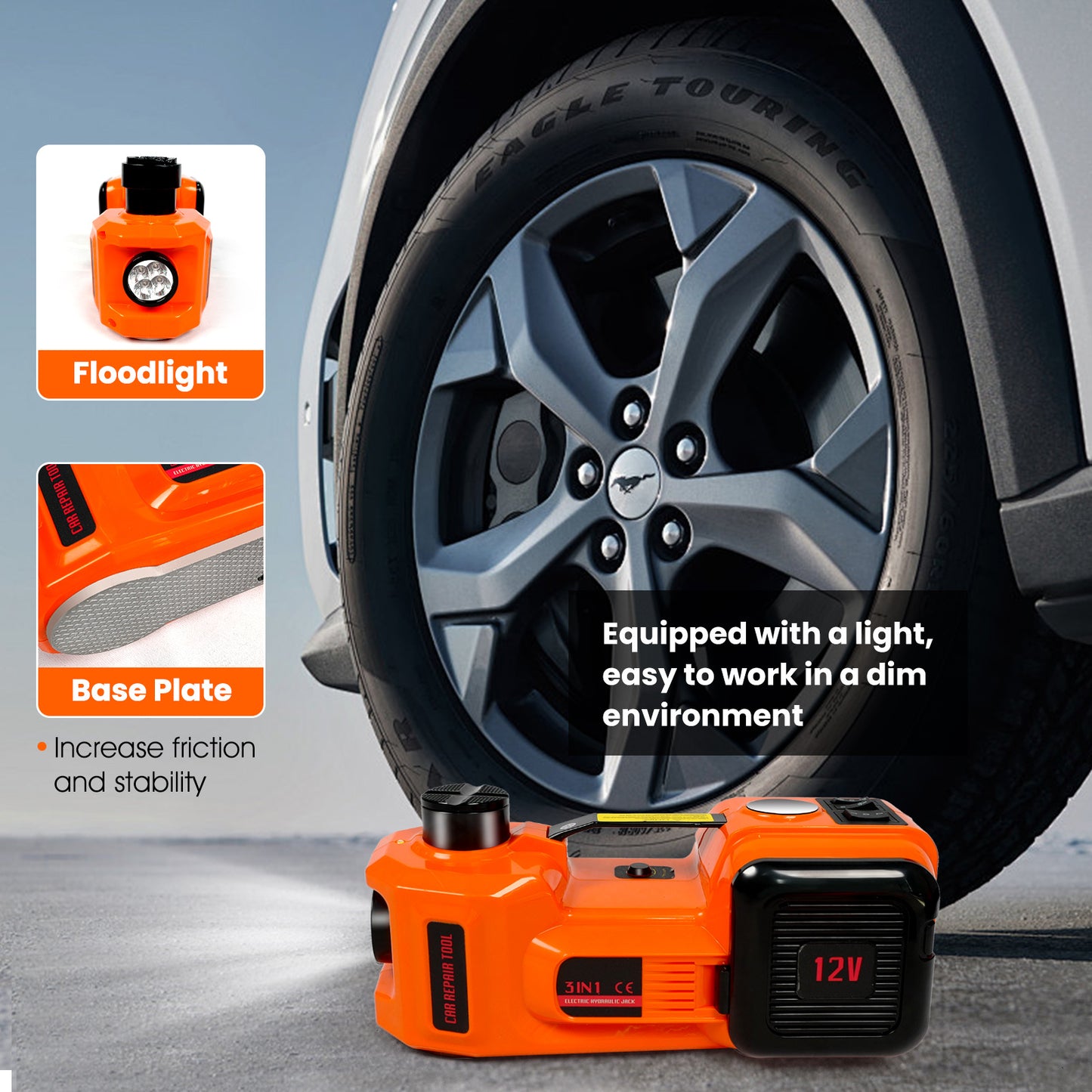 Electric Vehicle Jack Kit 11023 Lb Hydraulic Jack Lifter With Electric Impact Wrench, For SUV, MPV Sedan, Chrome Plated Vanadium Steel - Unusable Platform - Weifel-Temu