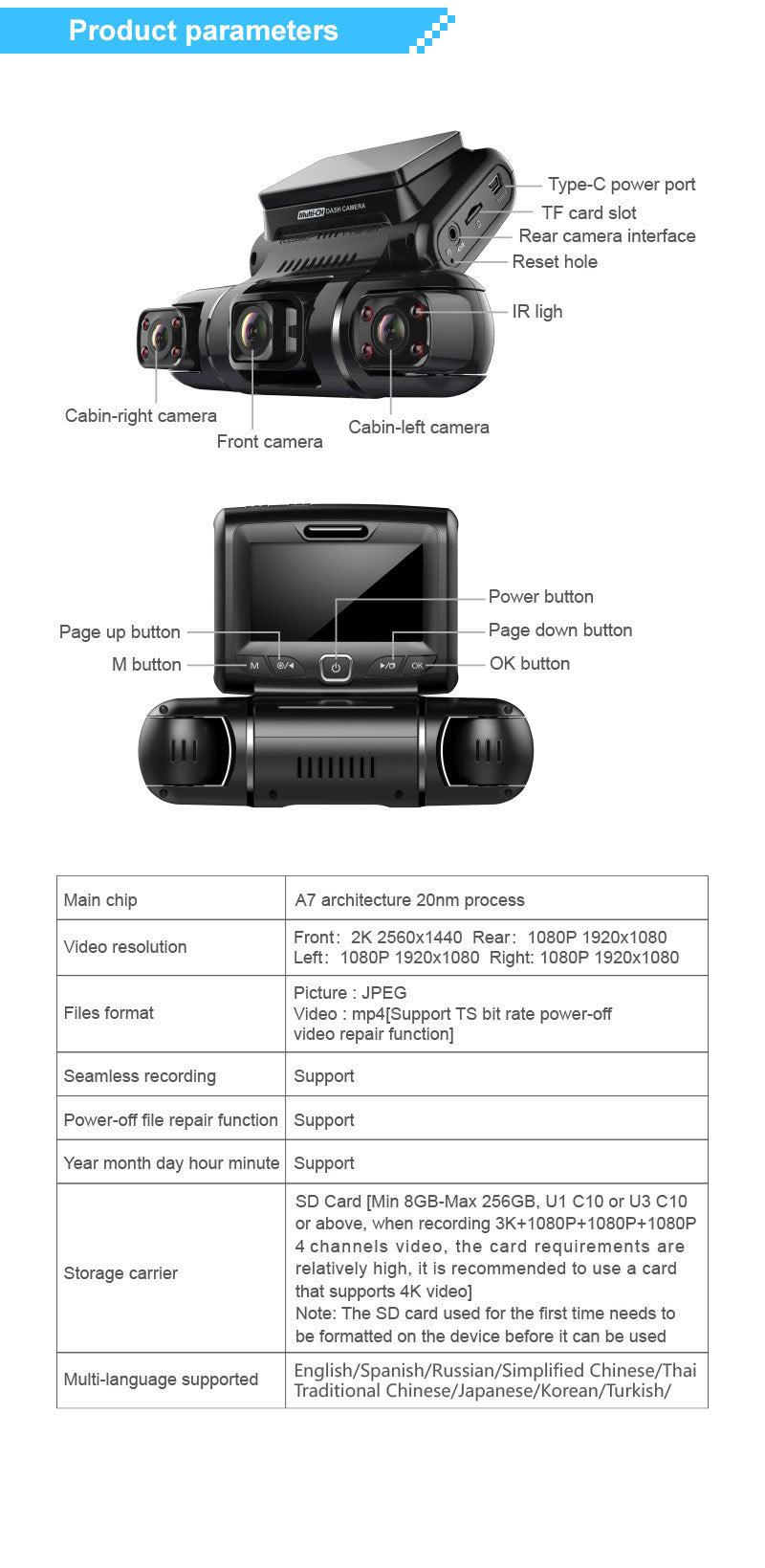 Driving Recorder Three LensFour Lens HD Night Vision Wide Angle