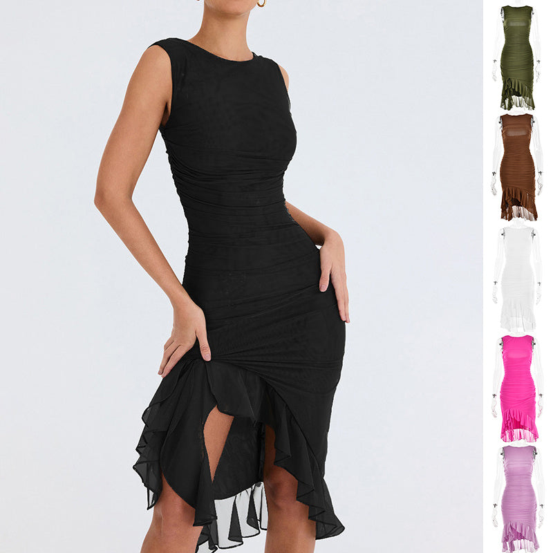 Robe d'été slim sans manches pour femmes, robes de soirée tendance