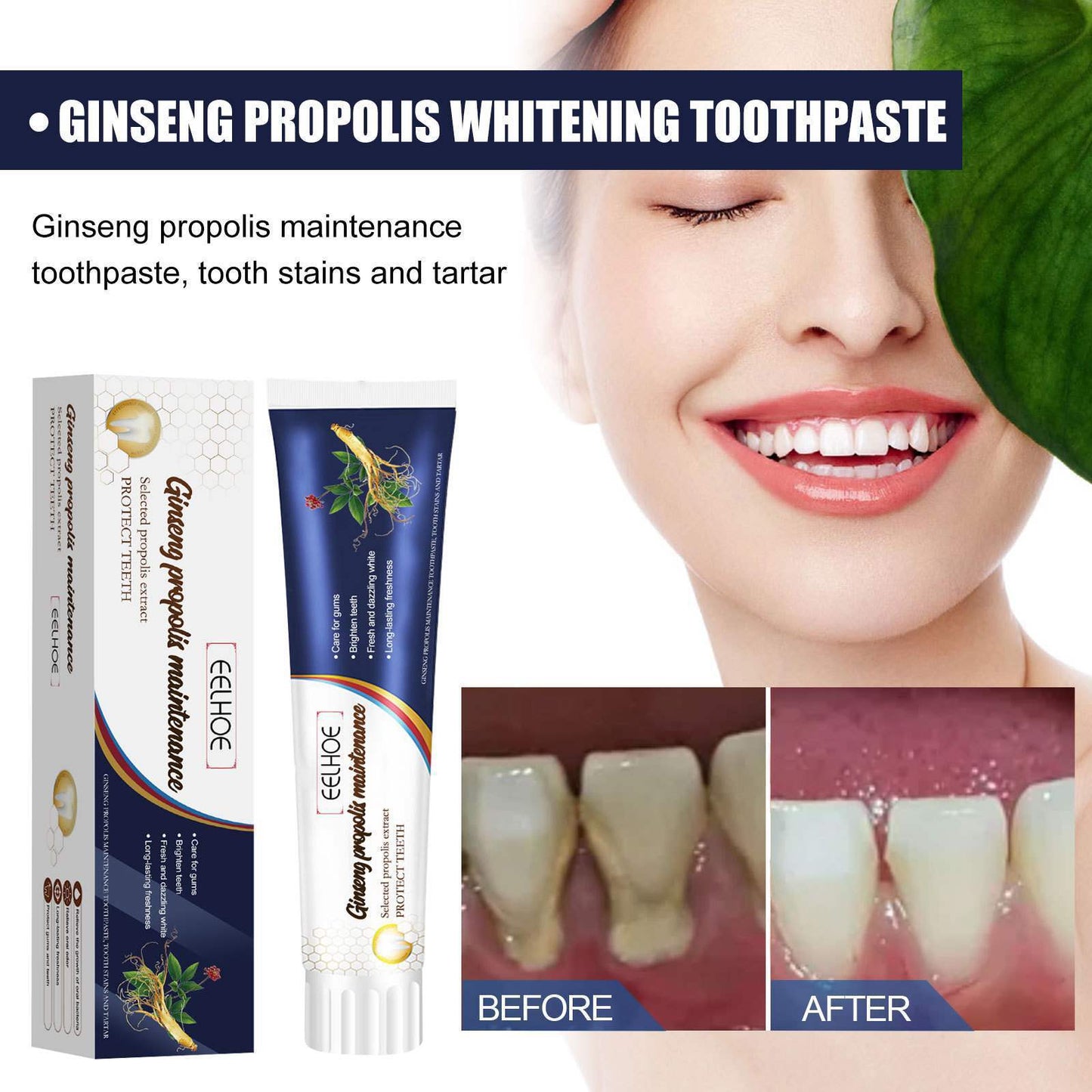 EELHOE Ginseng & Propolis Whitening Toothpaste Cleaning Stains Oral Odor Teeth & Gums Whitening Toothpaste