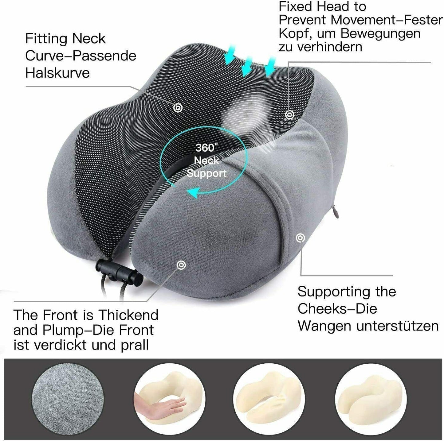 Memory Foam Travel Pillow Neck Pillow 360 Degree Headrest With Storage Bag