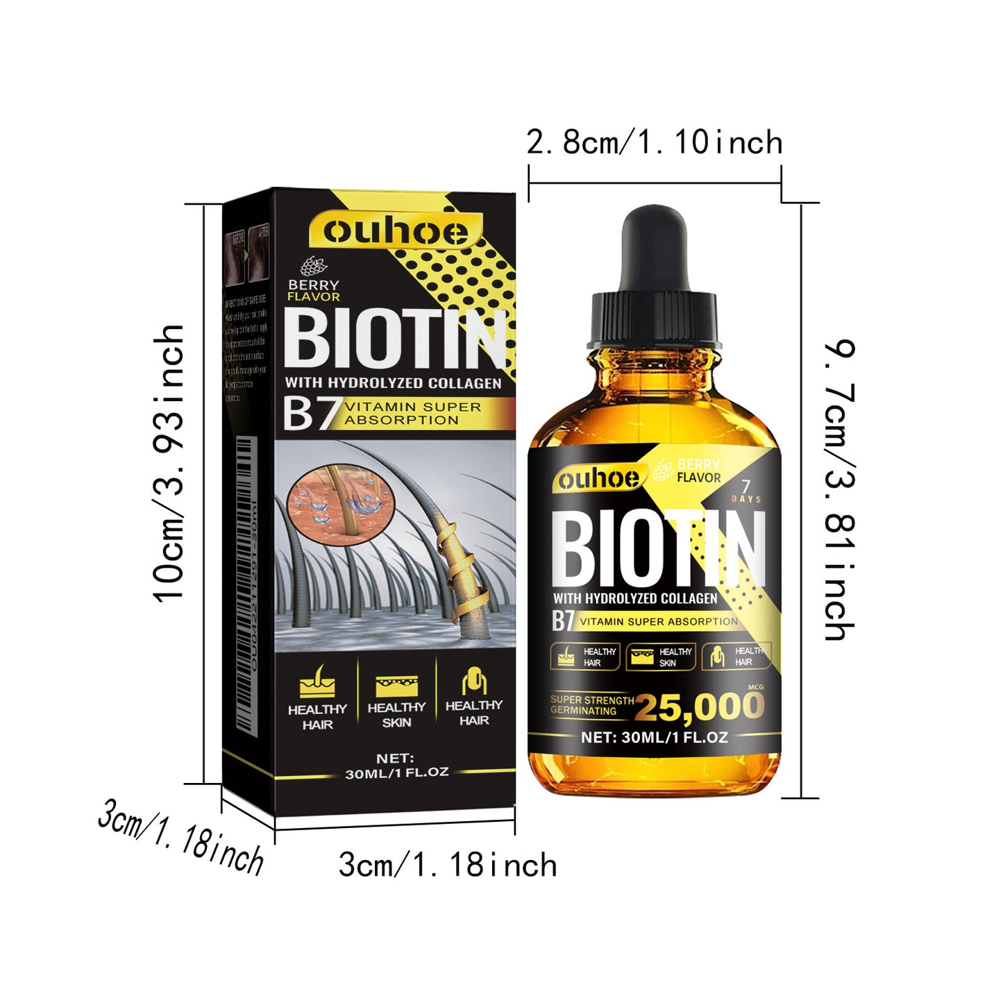 RESEARCH Liquid Biotin & Collagen Hair Growth Drops - Biotin And Liquid Collagen Supplement For Men & Women - Glowing Skin Support, Healthy Hair & Nail Growth