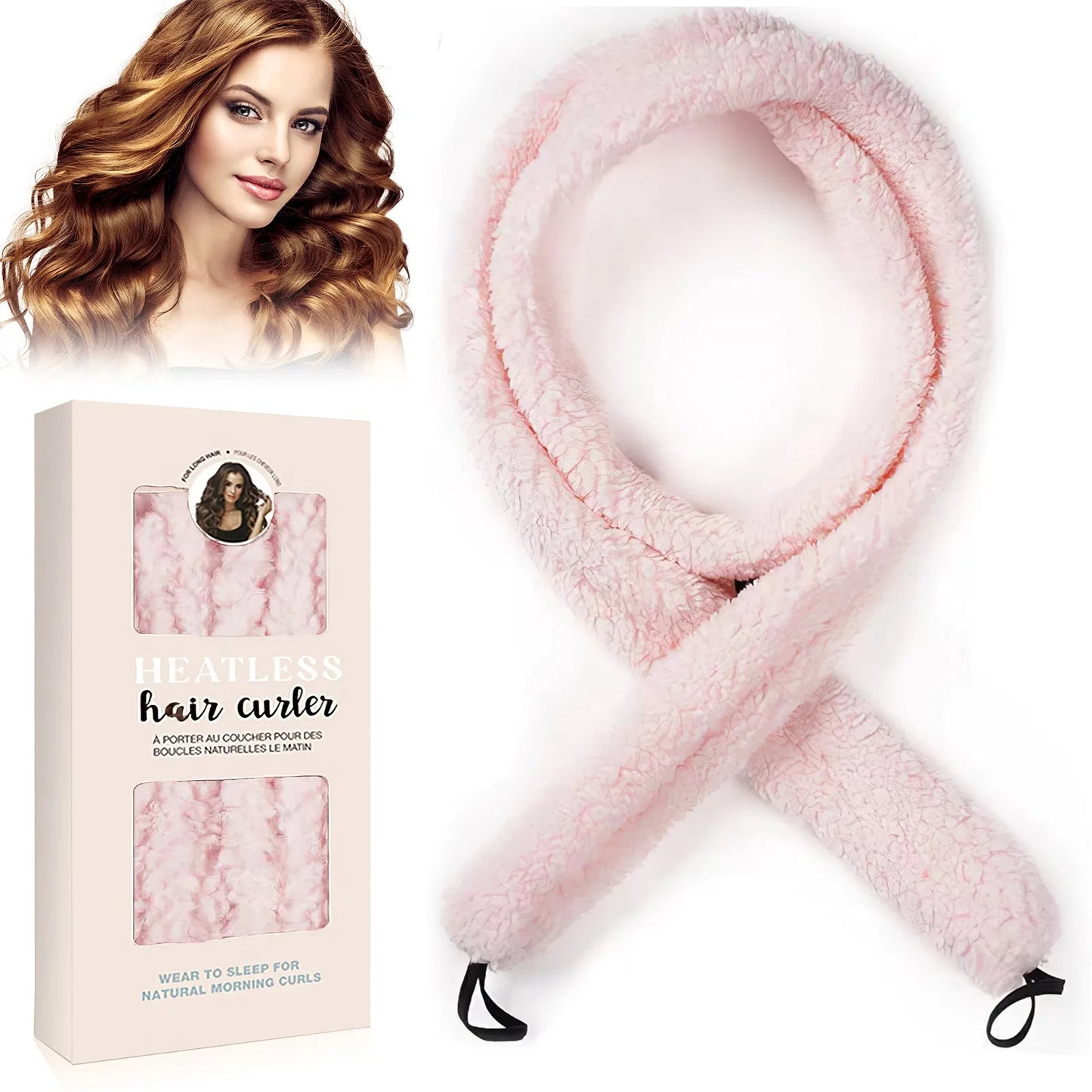 Satin Heatless Hair Curler, Lazy Natural Soft Wave DIY Heatless Curls For Sleep In Overnight, For All Hair Types - Pink