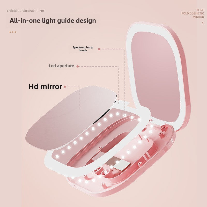 Pocet Makeup Mirror Touch Compact Led 3 Colors Mini Foldable Cosmetic Charge Makeup Mirror With Light Magnifying Small Pocket Travel