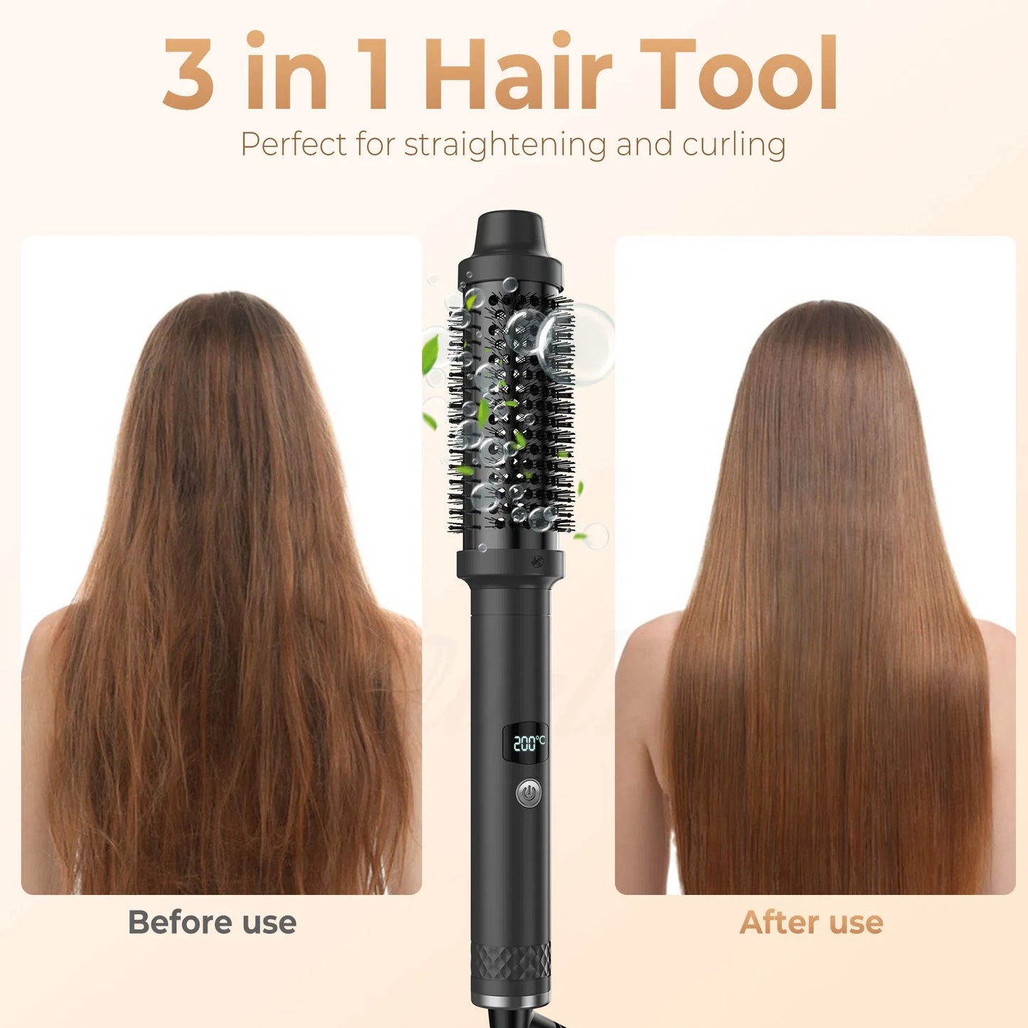 Thermal Brush,1.5 In Ionic Heated Round Brush Makes Hair Smoother, 110-240V 30S Fast Heating 5 Temperatures - Black