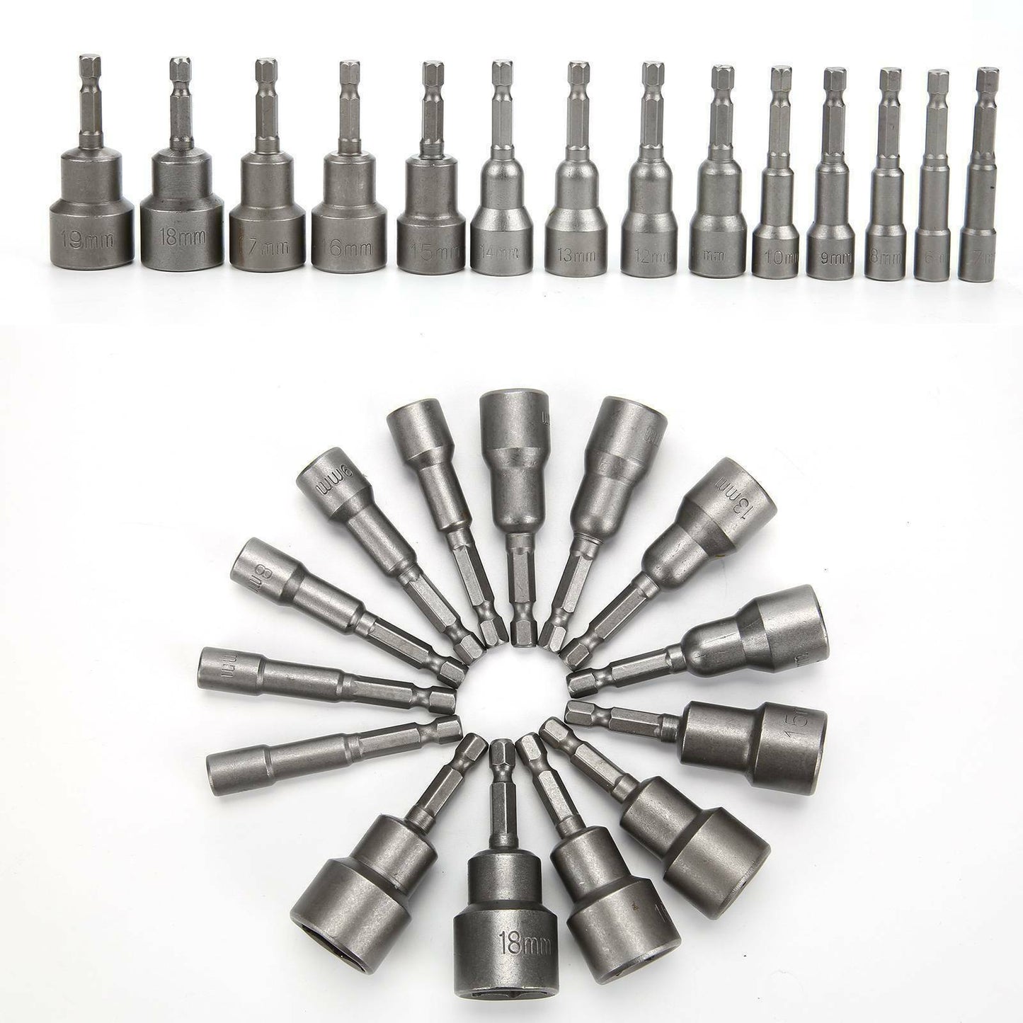 14 1-4 Nut Driver Bit Set Hex Magnetic Metric Socket Impact Drill 6 To 19MM UK