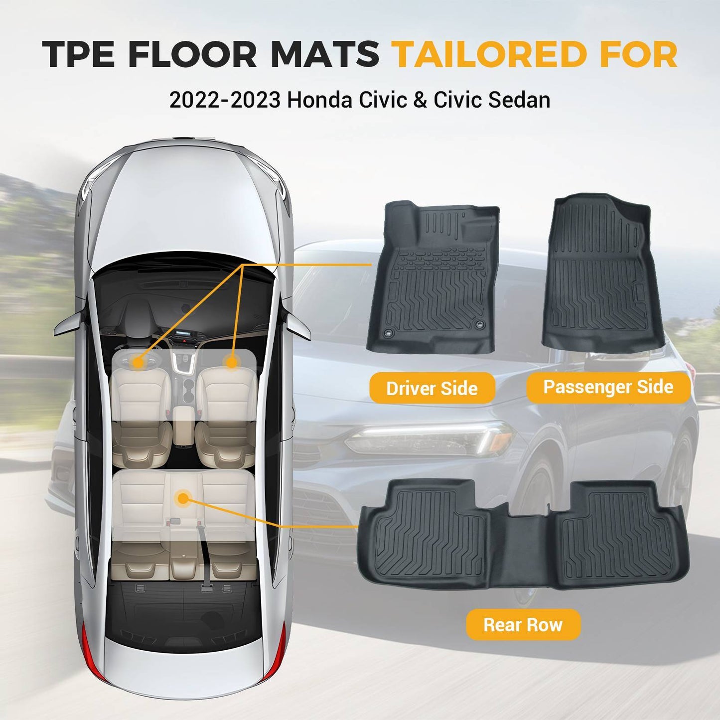 Car Floor Mats For 22-23 Civic Si Civic Sedan All-Weather