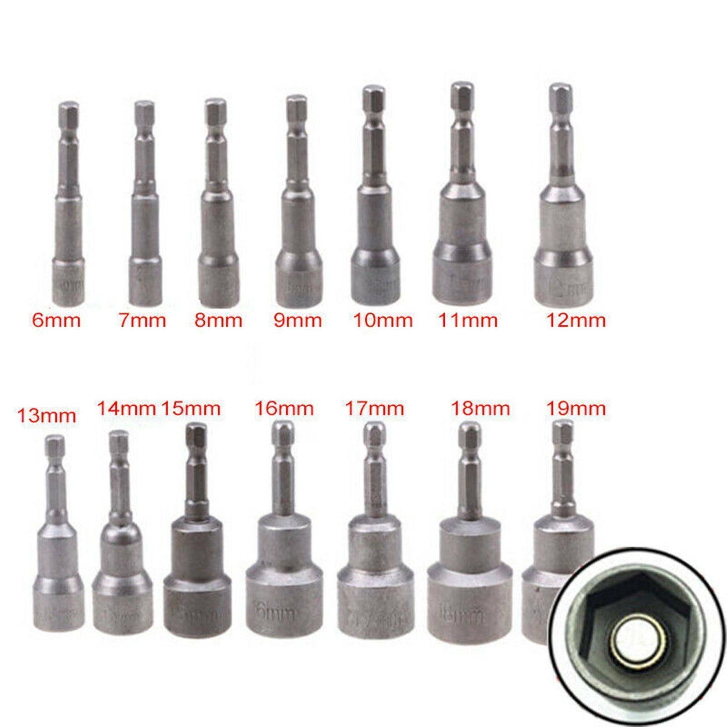 14 1-4 Nut Driver Bit Set Hex Magnetic Metric Socket Impact Drill 6 To 19MM UK