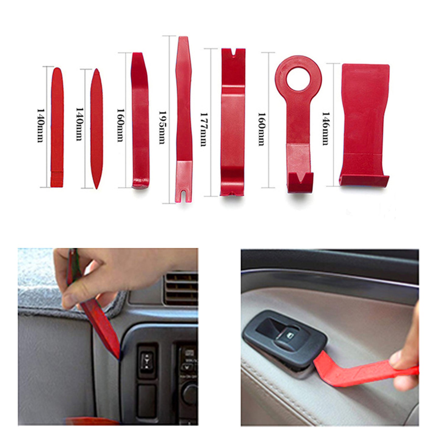 Stainless Steel Remote Hook Tool, Car Emergency Door Opening Tool Set, Oval Handle, Red Warping Piece Set, Wedge Airbag Wrench, Combination Tool