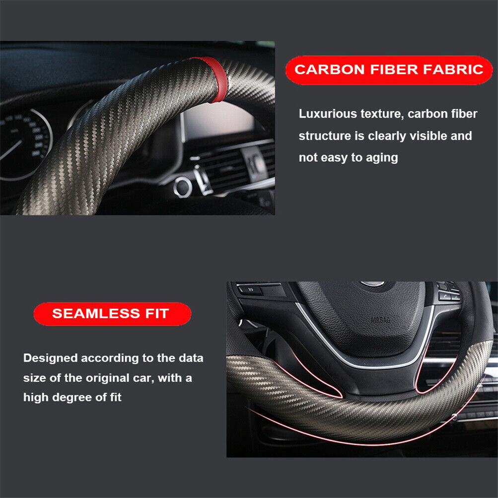 Carbon Fiber Perforated Leather Car Steering Wheel Cover 38cm Universal Interior