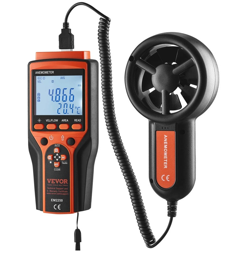 Split Handheld Anemometer, Digital Wind Speed CFM Meter Gauge With LED Backlight Screen, Measures Wind Velocity Wind Temperature Air Flow Wind Chill, For Sailing Surfing Flying HVAC