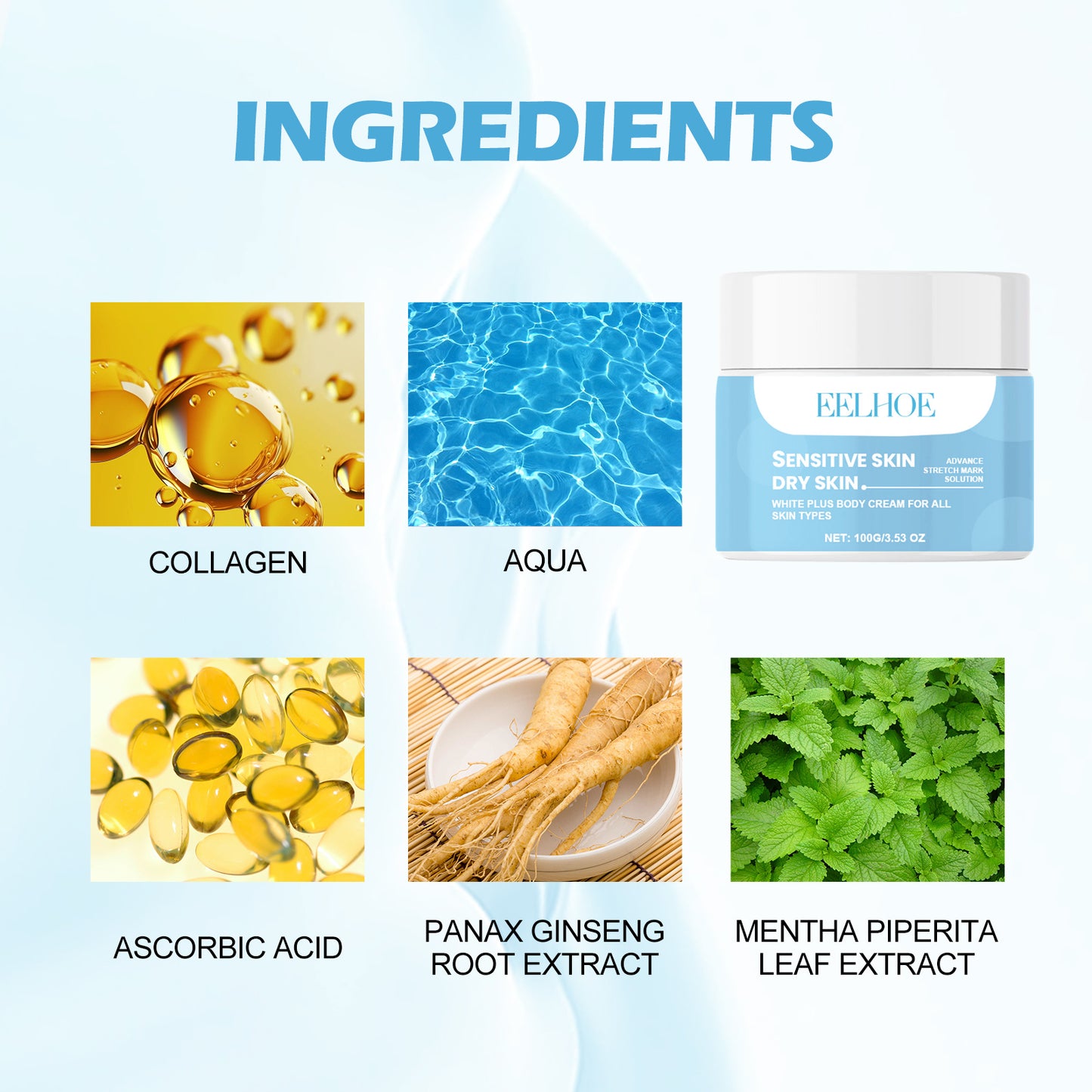 EELHOE White Plus Body Cream, Collagen Firming And Moisturizing Skin Lines Moisturizing And Rejuvenating Maintenance Cream