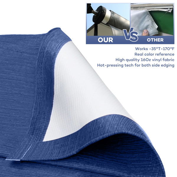 16 Foot Navy Blue And White Gradient Canopy, PVC RV Sunshade Canopy Fabric