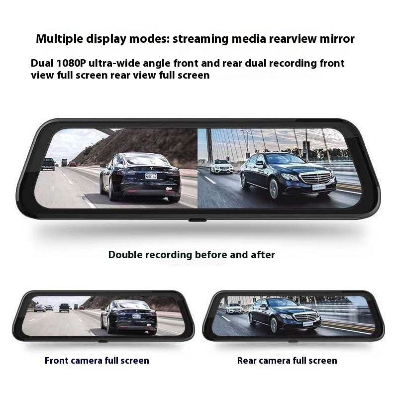 Streaming Media Rearview Mirror Tachograph 10-inch Full Screen Touch HD Night Vision Front And Rear Dual Lens Reversing Image