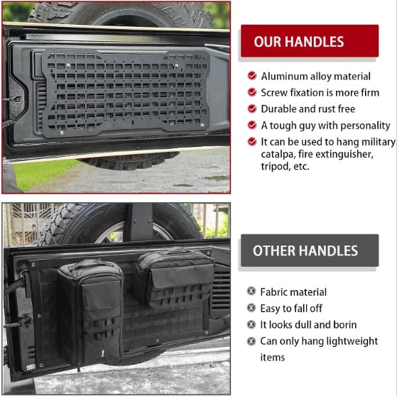 Panneau tactique de hayon pour kit d'outils de hayon Wrangler, supports de rangement compatibles avec Wrangler 2007-2022 JK JKU 2018-2022 JL JLU