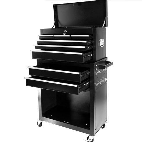 8-Drawer Rolling Tool Chest With Wheels, Large Tool Cabinet With Drawers, Mobile Steel Tool Storage Organizer With Lock&Liner For Warehouse, Workshop, Black