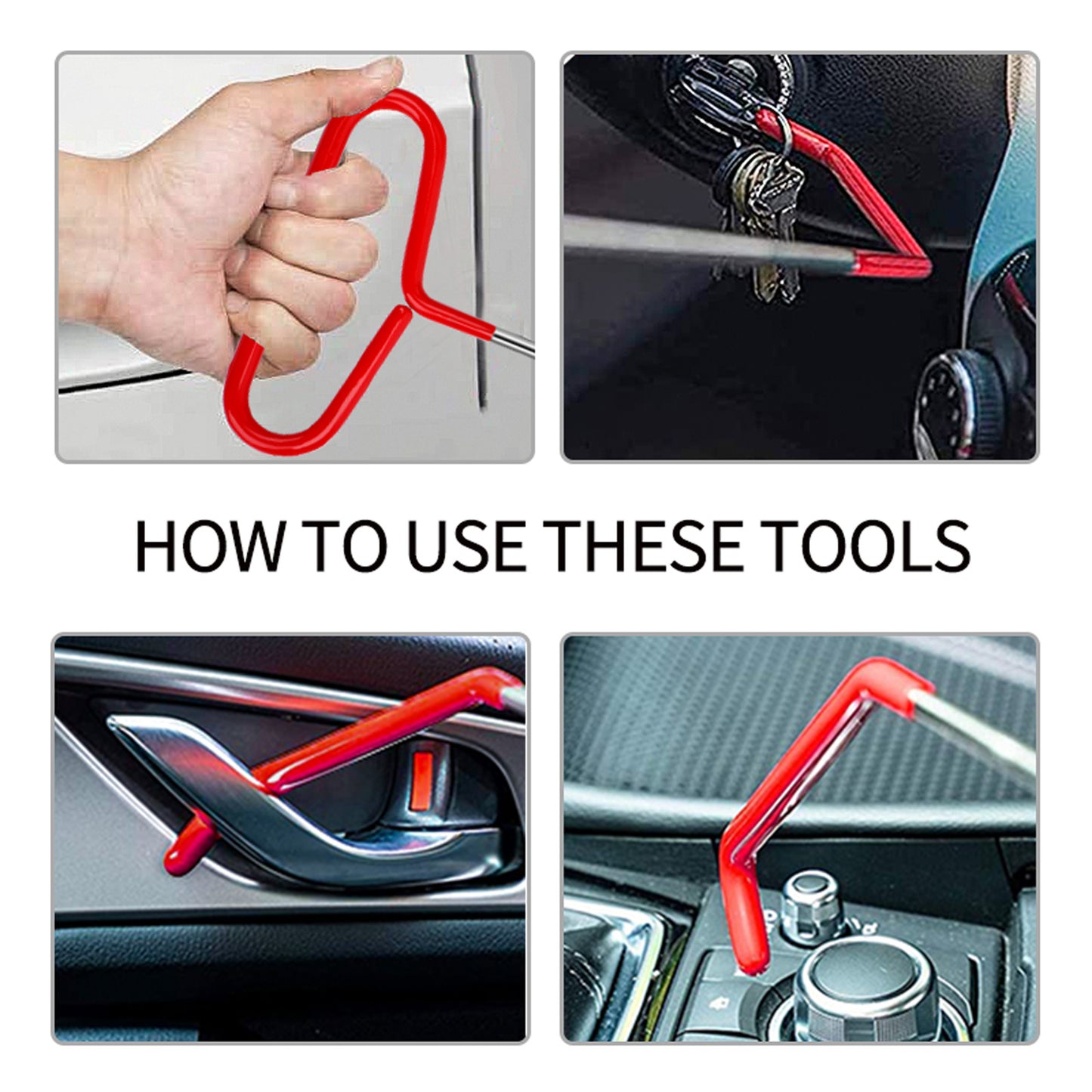 Stainless Steel Remote Hook Tool, Car Emergency Door Opening Tool Set, Oval Handle, Red Warping Piece Set, Wedge Airbag Wrench, Combination Tool