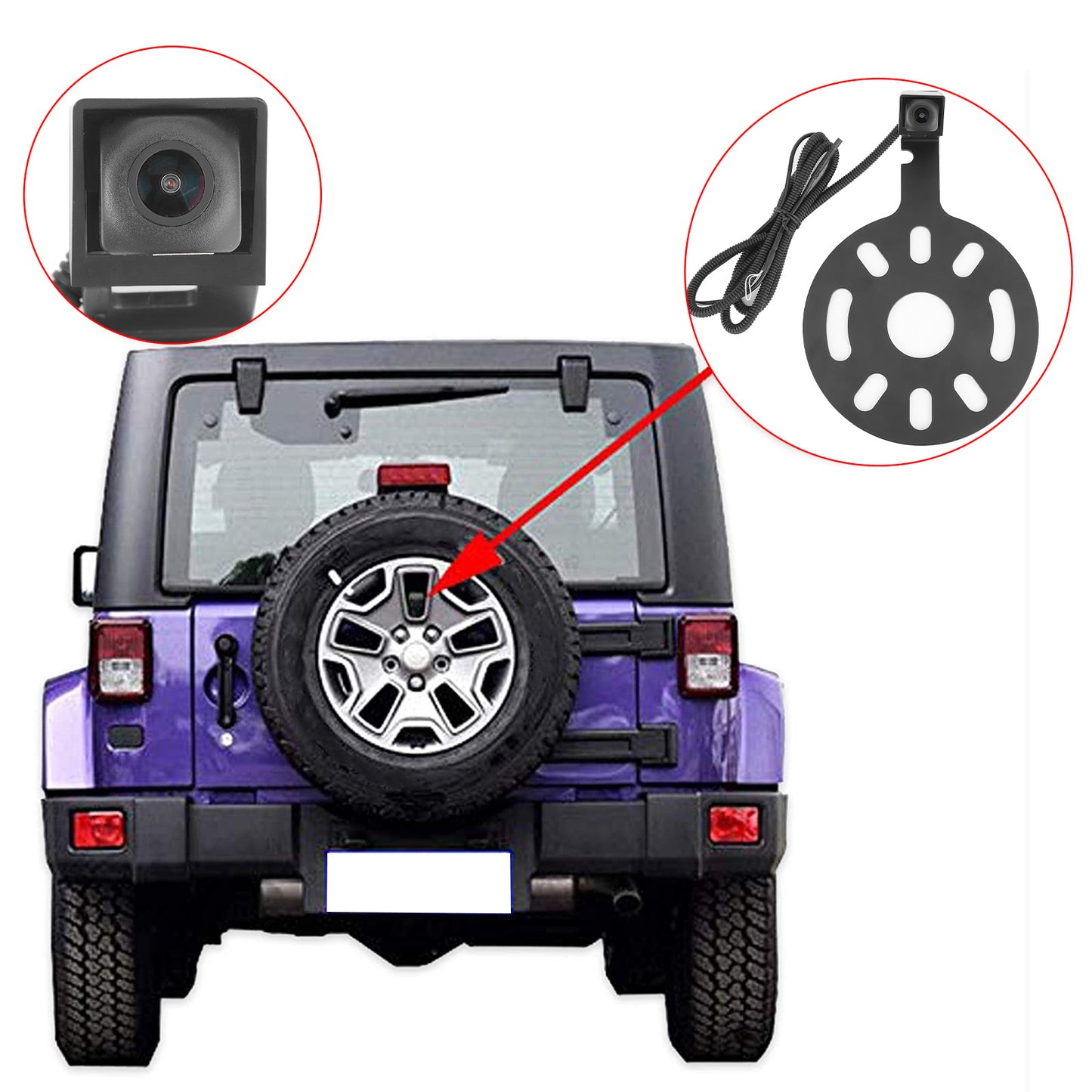 Car Backup Rear View Camera Spare Tire Mount 160° Wide View IP68 Waterproof Fit for Jeep Wrangler 07-18