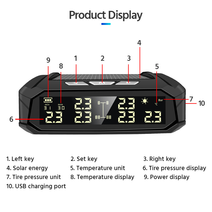 Moniteur de pression des pneus externe solaire pour 6 pneus de camions de camping-car