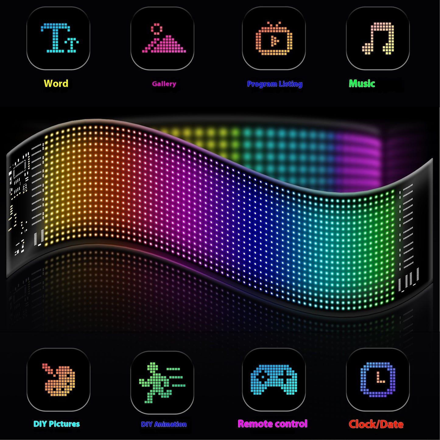 Programmable LED Signage, Flexible USB 5V Digital Signage Upgrade Version 20x64 LED Beads, APP Controlled Scrolling LED Display Screen With Pre Made Animation, Used For DIY Graffiti In Stores, Cars, B