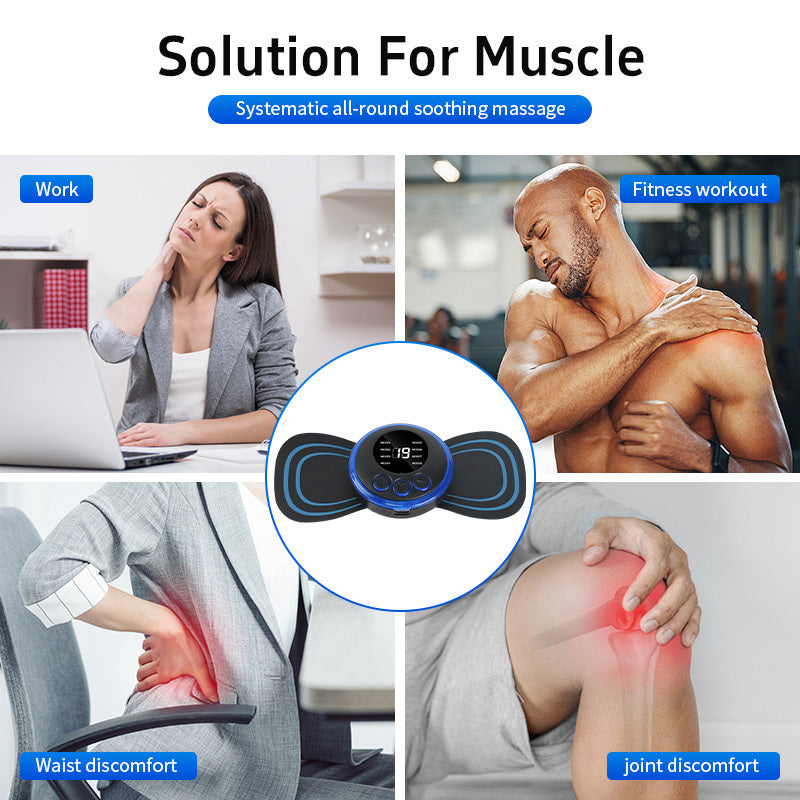 Mini Massager With 5 Pads Portable Electric Muscle Stimulator - Deep Tissue Management Device - Pulse Therapy For Back Shoulder Neck Leg