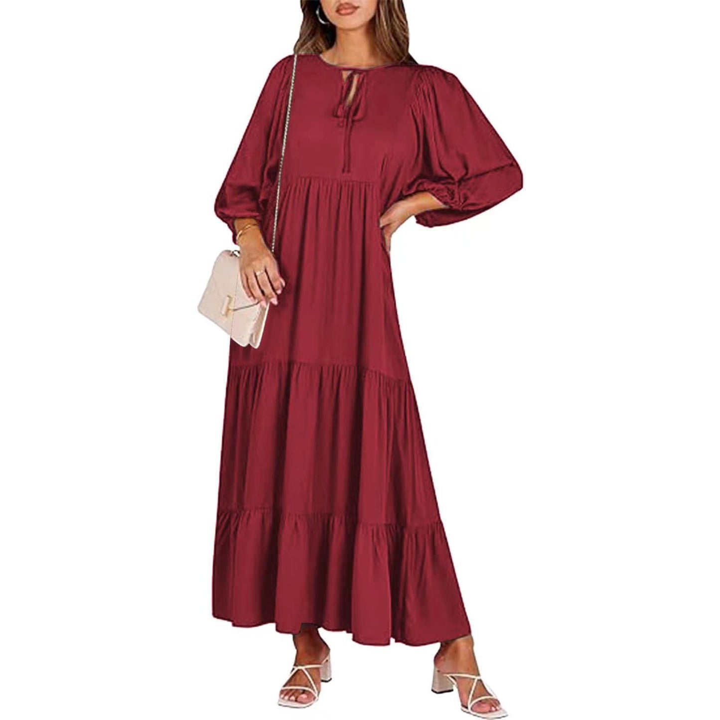 Robe d'été bohème imprimée vintage pour femmes, élégante, décontractée, ample, col en V, manches courtes, longues
