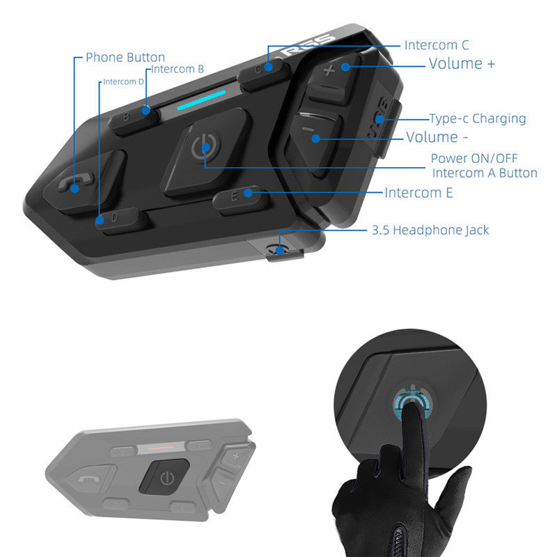 Waterproof Motorcycle Helmet Bluetooth-compatible Riding Wireless Intercom Headset
