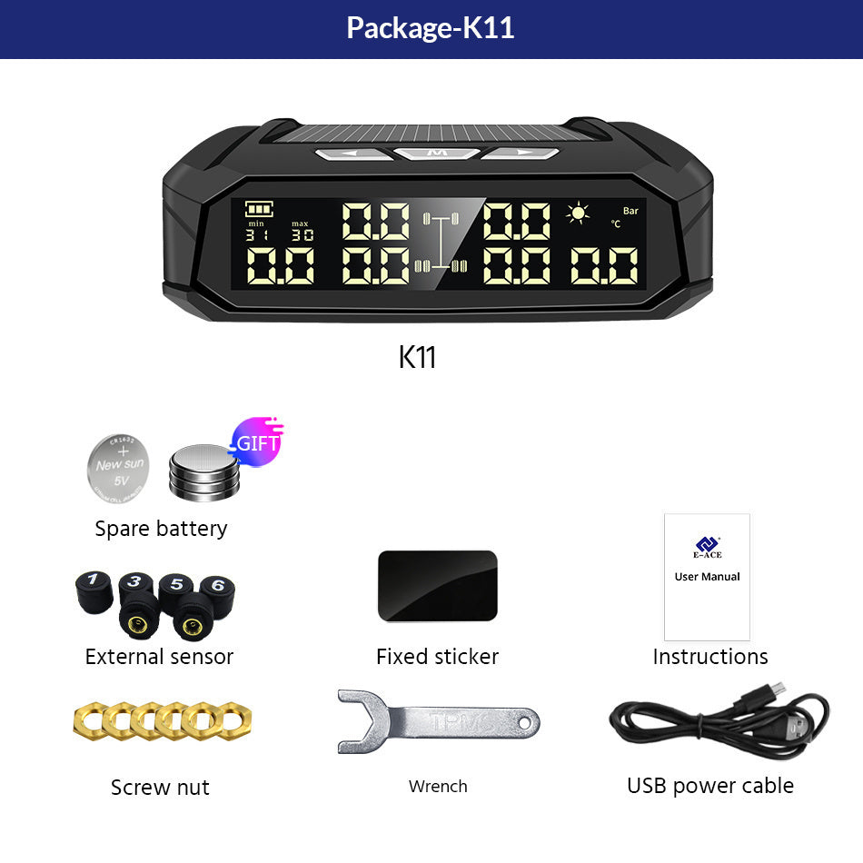 Moniteur de pression des pneus externe solaire pour 6 pneus de camions de camping-car