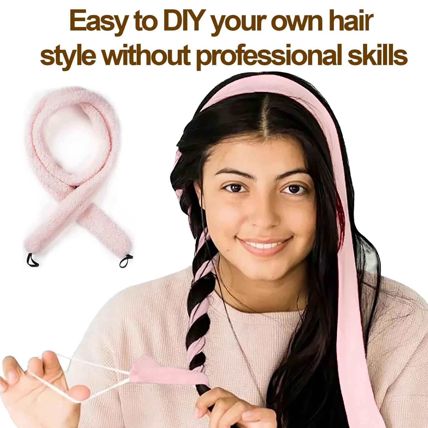 Satin Heatless Hair Curler, Lazy Natural Soft Wave DIY Heatless Curls For Sleep In Overnight, For All Hair Types - Pink