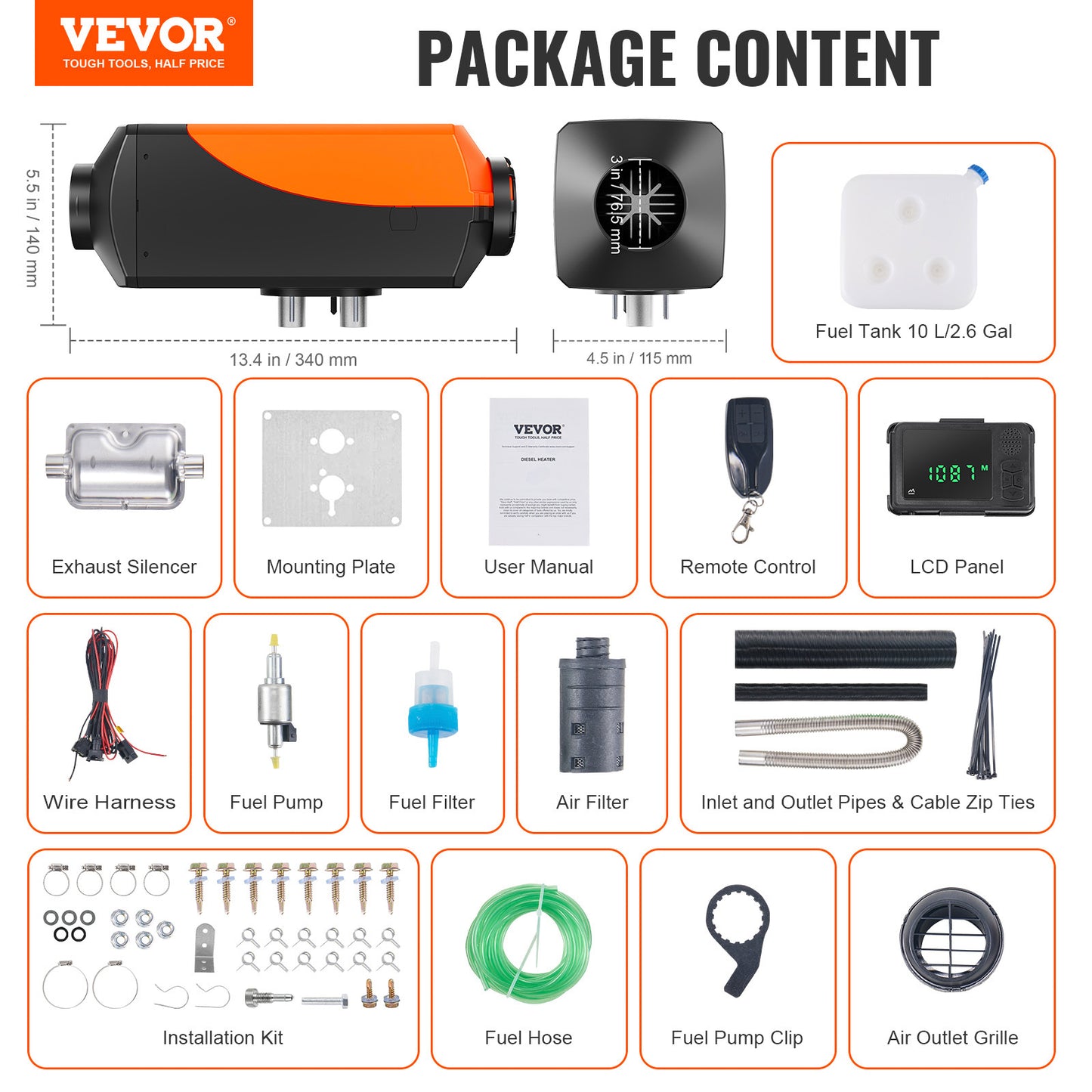 VEVOR Air Heater 12V 2KW Bluetooth App LCD Display For Car Bus RV Indoors