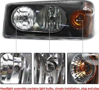 Headlight Assembly Fit For Mack Granite GU713, Left Driver Side And Right Passenger Side Headlight Assembly Both Sides Compatible With Select Mack Model