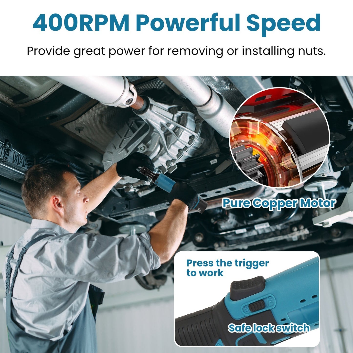 Cordless Electric Ratchet Wrench Set Right Angle Wrench With 2Pcs 1200mAh Batteries And Charger 7 Sockets 400RPM