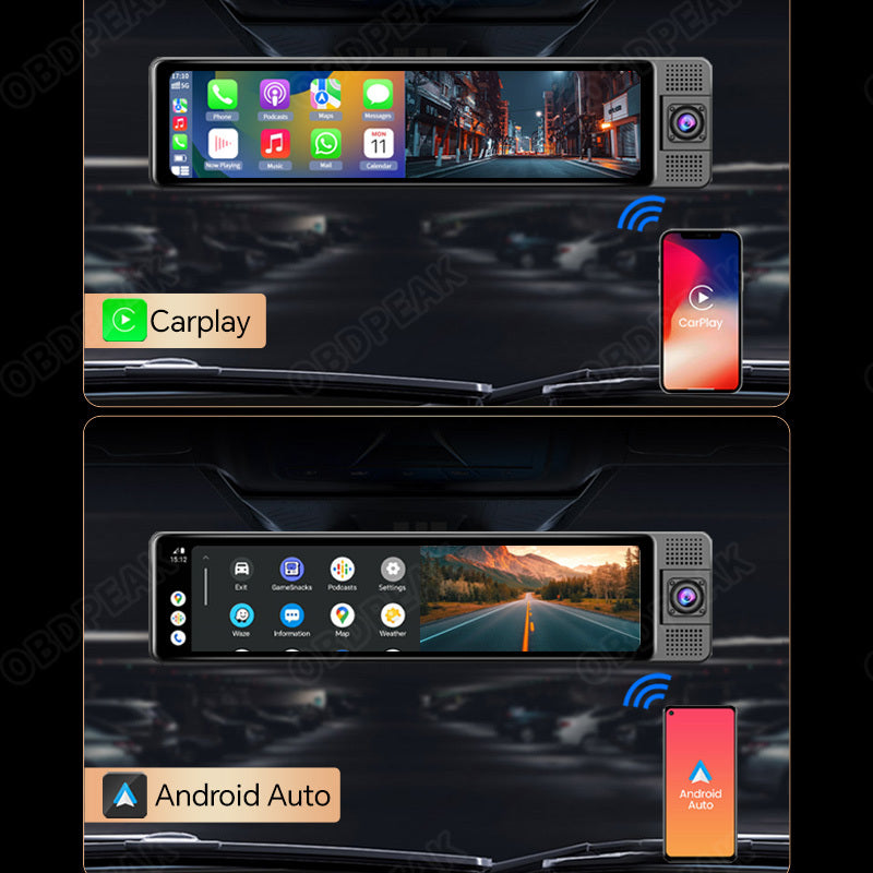 3 Cameras 360 Degree 3 Lens Car Dvr DashCam Car Dash Camera Mirror Carplay Android Wireless 3 Channel Dash Cam 2.5k With Wifi