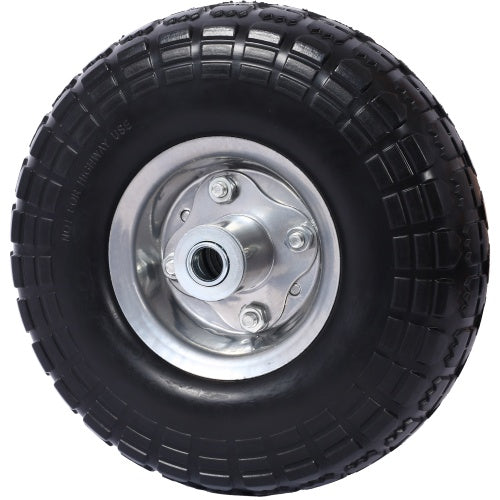 Heavy-Duty Flat Free PU Foam Tire And Wheel   4.10 X3.50-4, 10 Diameter, 5 8 Axle Bore Hole, 2.2 Offset Hub And Double Sealed Bearings For Hand Trucks Replacement,orange Color