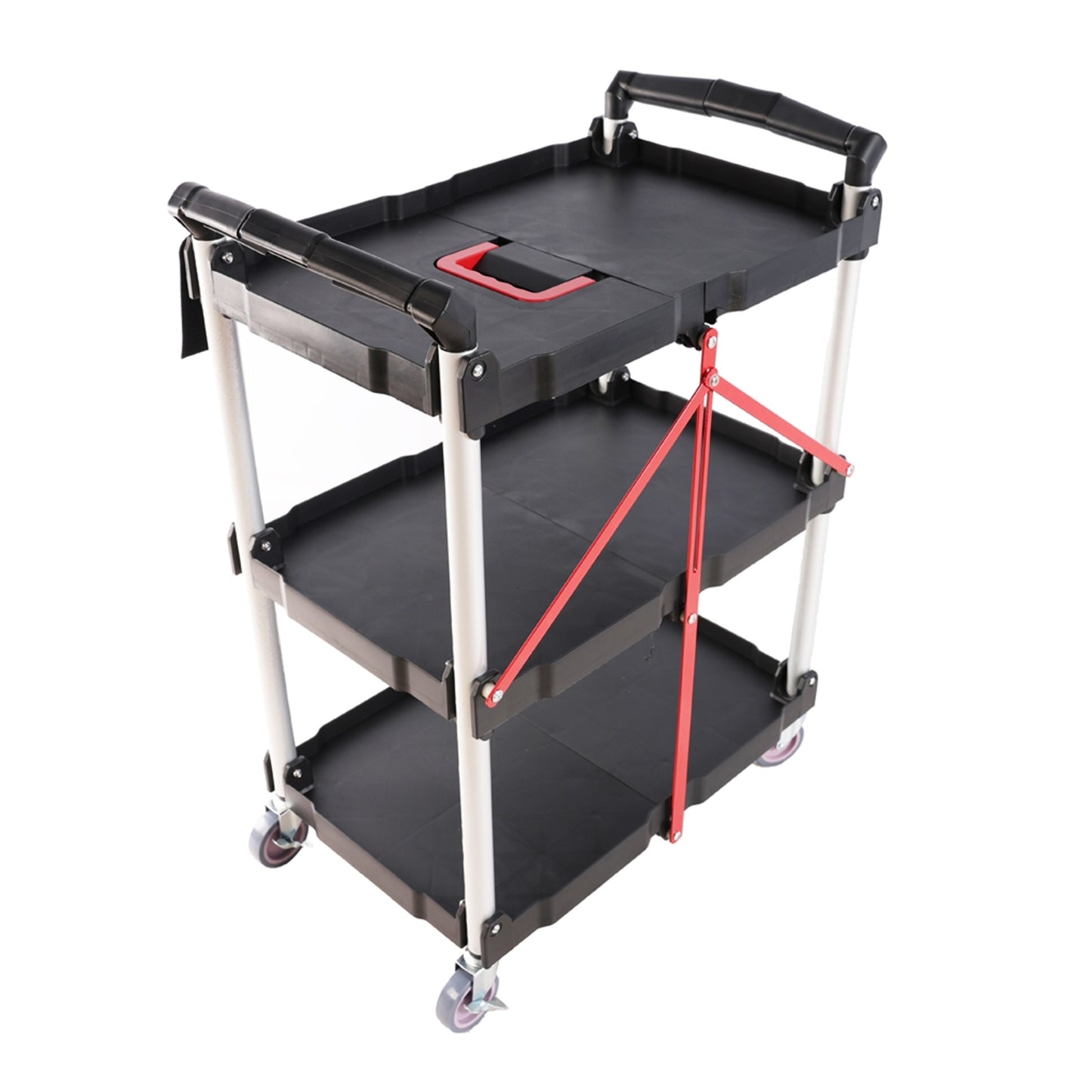 Folding Service Car With Wheels, Three-layer Practical Trolley, Folding Storage Cart, Suitable For F