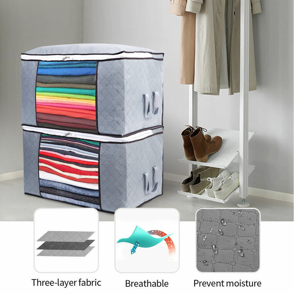 4Pcs Clothes Storage Bags Zipped Organizer Underbed Wardrobe Cube Closet Boxes