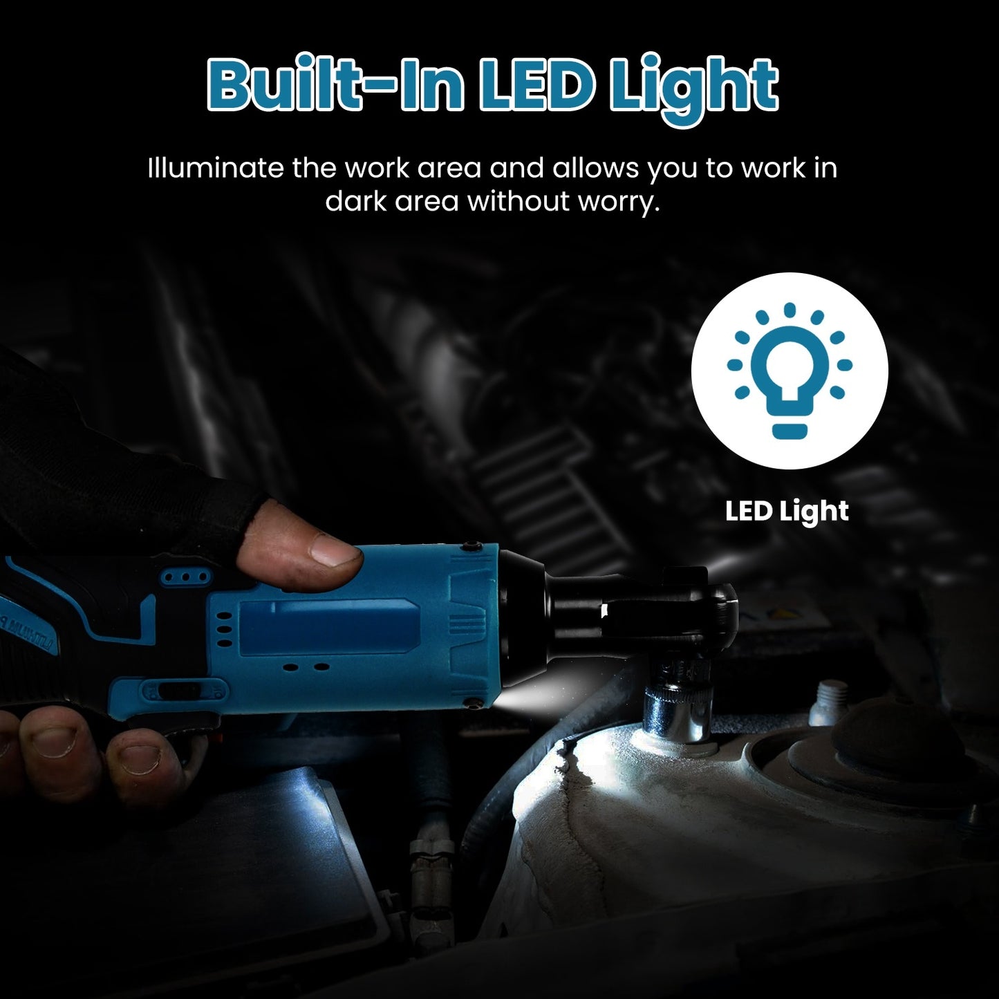 Cordless Electric Ratchet Wrench Set Right Angle Wrench With 2Pcs 1200mAh Batteries And Charger 7 Sockets 400RPM