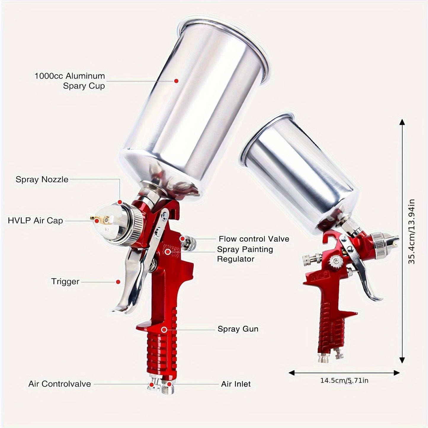 3 Nozzle HVLP Air Spray Gun Kit Auto Paint Car Primer Detail Basecoat Clearcoat