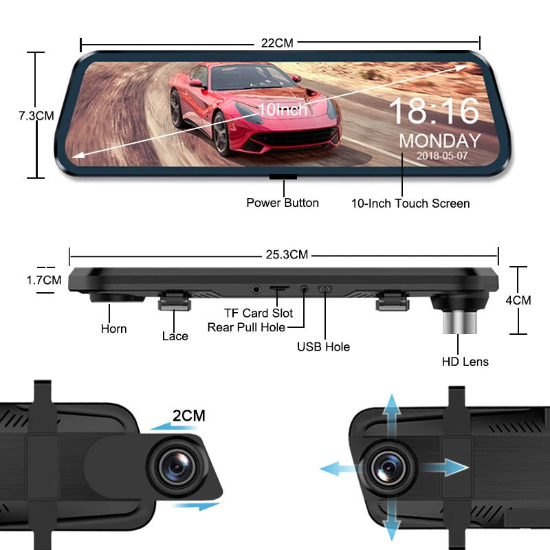 10-inch Full Screen Car Front And Rear Double Lens